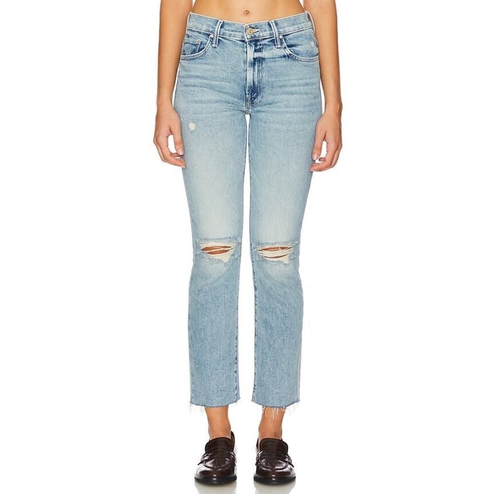 Mother The Insider Flood Fray Jeans in Peak-a-boo 24”